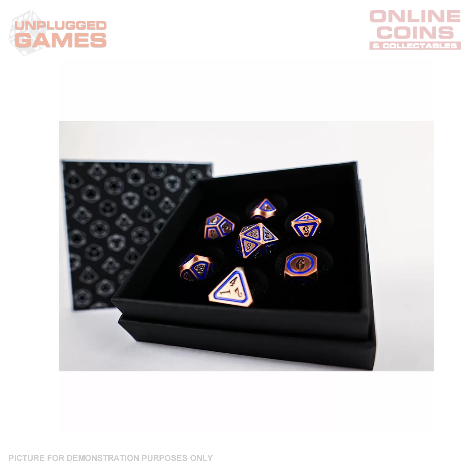 LPG Dice Set - Metal RPG Concentric Blue/Black/Brass